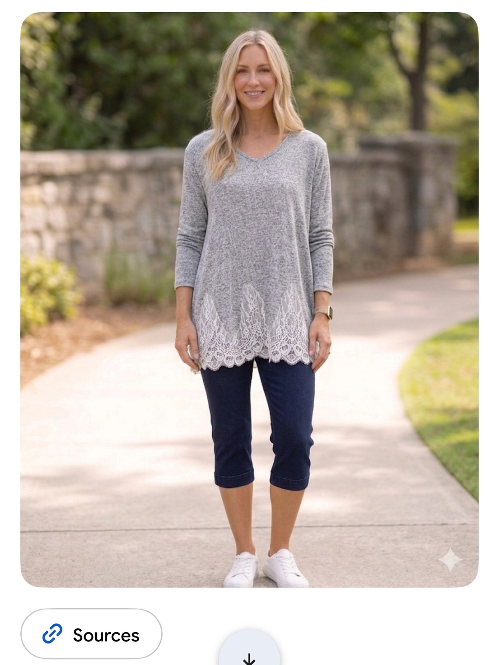 Lane Bryant Gray Heathered Knit Tunic Top with White Floral Lace Hem – Plus Size